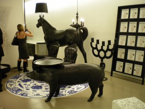 Horse Lamp and Pig Table by Front in the new moooi space in New York