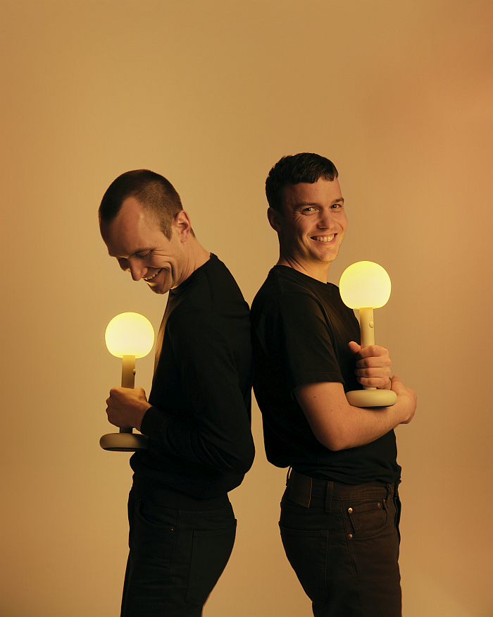 Timon and Melchior Grau with their Fire lamp (photo courtesy GRAU)