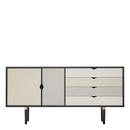 S6 Sideboard, Black lacquered, Silver-white/Beige/Metalgrey