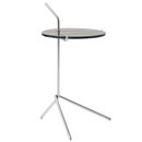 Halten Side Table, Polished stainless steel & Smoked cast glass