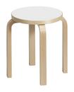Stool E60, Seat white laminate, Legs birch clear varnished
