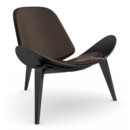 CH07 Shell Chair, Black lacquered oak, Leather brown