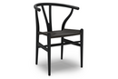CH24 Wishbone Chair, Black lacquered beech, Black mesh