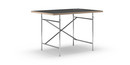 Eiermann Table, Linoleum black (Forbo 4023) with oak edge, 120 x 80 cm, Chrome, Vertical,  offset (Eiermann 2), 80 x 66 cm