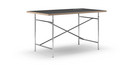 Eiermann Table, Linoleum black (Forbo 4023) with oak edge, 140 x 80 cm, Chrome, Angled, centred (Eiermann 1), 110 x 66 cm