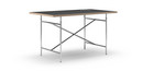 Eiermann Table, Linoleum black (Forbo 4023) with oak edge, 140 x 80 cm, Chrome, Vertical,  centred (Eiermann 2), 100 x 66 cm