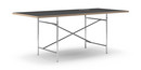 Eiermann Table, Linoleum black (Forbo 4023) with oak edge, 200 x 90 cm, Chrome, Angled, centred (Eiermann 1), 110 x 66 cm