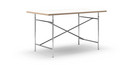 Eiermann Table, White melamine with oak edge, 140 x 80 cm, Chrome, Angled, centred (Eiermann 1), 110 x 66 cm