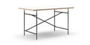 Eiermann Table, White melamine with oak edge, 140 x 80 cm, Black, Angled, offset (Eiermann 1), 110 x 66 cm