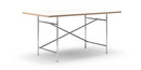 Eiermann Table, White melamine with oak edge, 160 x 90 cm, Chrome, Angled, offset (Eiermann 1), 110 x 66 cm