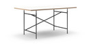 Eiermann Table, White melamine with oak edge, 160 x 90 cm, Black, Angled, offset (Eiermann 1), 110 x 66 cm