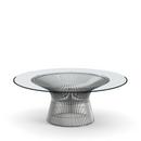 Platner Sofa Table, Large (diameter 107 cm), Polished nickel, Clear glass