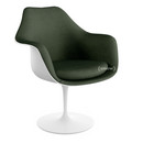 Saarinen Tulip Armchair, Static, Upholstered inner shell and seat cushion, White, Bottle Green (Eva 144)