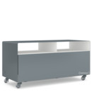 TV Lowboard R 108N, Basalt grey (RAL 7012) - Pure white (RAL 9010), Transparent castors