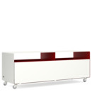 TV Lowboard R 109N, Bicoloured, Pure white (RAL 9010) - Ruby red (RAL 3003), Transparent castors