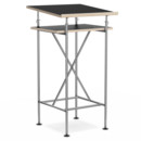High Desk Milla, 50cm, Clear lacquered steel, Black melamine with oak edges