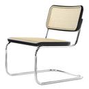 S 32 L Cantilever Chair, Cane-work (with supporting mesh underneath seat), Black stained beech, Chrome-plated, No glides