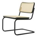 S 32 L Cantilever Chair, Cane-work (with supporting mesh underneath seat), Black stained beech, Matt black, Black plastic glides with felt