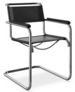 S 33 / S 34 Cantilever Chair, Armrests black stained beech, Butt leather, Black, No glides