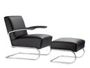 S 411 Cantilever Chair, Leather nero, Chrome-plated, With footstool, No glides