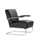 S 411 Cantilever Chair, Leather nero, Chrome-plated, Without footstool, No glides