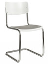 S 43 Classic Cantilever Chair, Chrome-plated frame, Lacquered beech, Pure white (RAL 9010), Seat pad with upholstery light grey melange, No glides