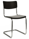 S 43 Classic Cantilever Chair, Chrome-plated frame, Lacquered beech, Deep black (RAL 9005), Seat pad without upholstery light grey melange, No glides