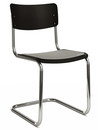 S 43 Classic Cantilever Chair, Chrome-plated frame, Lacquered beech, Deep black (RAL 9005), Seat pad with upholstery light grey melange, Black plastic glides with felt