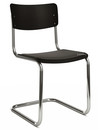 S 43 Classic Cantilever Chair, Chrome-plated frame, Lacquered beech, Deep black (RAL 9005), Seat pad with upholstery black, Black plastic glides with felt