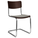 S 43 Classic Cantilever Chair, Chrome-plated frame, Stained beech, Dark brown (TP 89), Seat pad with upholstery light grey melange, Black plastic glides with felt