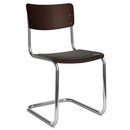 S 43 Classic Cantilever Chair, Chrome-plated frame, Stained beech, Dark brown (TP 89), Seat pad with upholstery black, Black plastic glides with felt