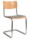 S 43 Classic, Chrome-plated frame, Stained beech, Natural beech, Seat pad with upholstery light grey melange, No glides