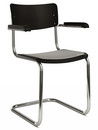 S 43 F Classic Cantilever Chair, Chrome-plated frame, Lacquered beech, Deep black (RAL 9005), Seat pad without upholstery light grey melange, Black plastic glides with felt