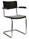 S 43 F Classic Cantilever Chair, Chrome-plated frame, Lacquered beech, Deep black (RAL 9005), Seat pad with upholstery light grey melange, Black plastic glides with felt