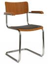 S 43 F Classic Cantilever Chair, Chrome-plated frame, Stained beech, Cherry tree, Seat pad with upholstery black, No glides