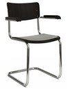 S 43 F Classic Cantilever Chair, Chrome-plated frame, Stained beech, Black (TP 29), Seat pad without upholstery light grey melange, Black plastic glides with felt