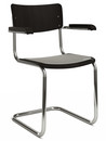 S 43 F Classic Cantilever Chair, Chrome-plated frame, Stained beech, Black (TP 29), Seat pad with upholstery light grey melange, Black plastic glides with felt