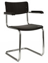 S 43 F Classic Cantilever Chair, Chrome-plated frame, Stained beech, Black (TP 29), Seat pad with upholstery black, Black plastic glides with felt