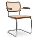 S 64 / S 64 N Cantilever Chair, Cane-work (with supporting mesh underneath seat), Dark brown stained beech, No glides