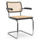 S 64 / S 64 N Cantilever Chair, Cane-work (with supporting mesh underneath seat), Black stained beech, No glides