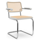 S 64 / S 64 N Cantilever Chair, Cane-work (with supporting mesh underneath seat), White varnished beech, No glides