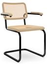 S 32 V / S 64 V Pure Materials Cantilever Chair, Lacquered oak, Deep Black (RAL 9005), With armrests, Black plastic glides with felt