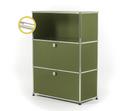 USM Haller E Highboard M with Compartment Lighting, Olive green RAL 6003, Warm white