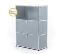 USM Haller E Highboard M with Compartment Lighting, USM matte silver, Warm white