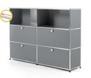 USM Haller E Highboard L with Compartment Lighting, Mid grey RAL 7005, Warm white