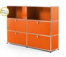 USM Haller E Highboard L with Compartment Lighting, Pure orange RAL 2004, Cool white