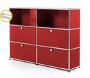 USM Haller E Highboard L with Compartment Lighting, USM ruby red, Cool white
