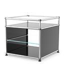 USM Haller side table with extension and glass divider shelf , Graphite black RAL 9011