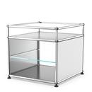 USM Haller side table with extension and glass divider shelf , USM matte silver