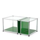 USM Haller side table with glass top and magazine compartment, USM green